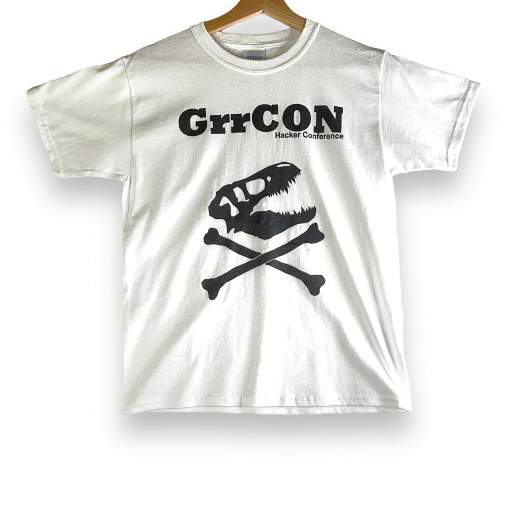 GrrCon Hacker Cybersecurity‎ Convention T-Shirt Youth Medium White Dinosaur NEW